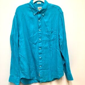 J Crew Irish Linen Classic Button-Up Shirt Large Blue Long Sleeve 100% Linen